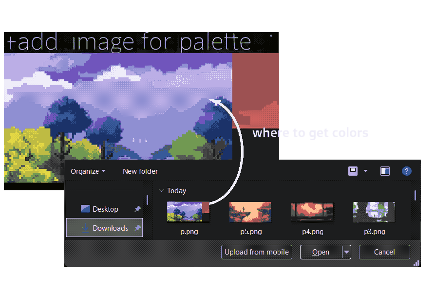 PolishSprite Interface: Main dashboard showing color palette selection.